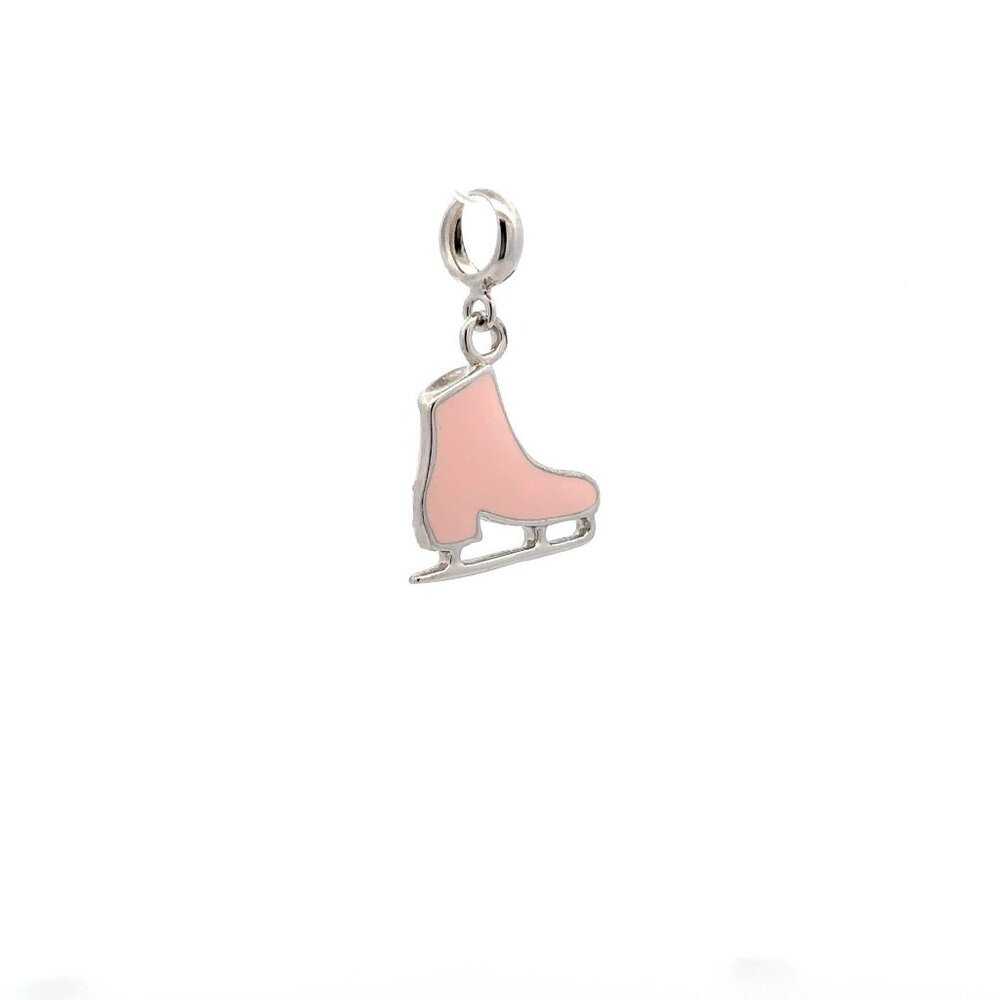 925 Sterling Silver Charm Ice Skates Pink Dangle  For Charm Bracelet Necklace - Picture 5 of 5